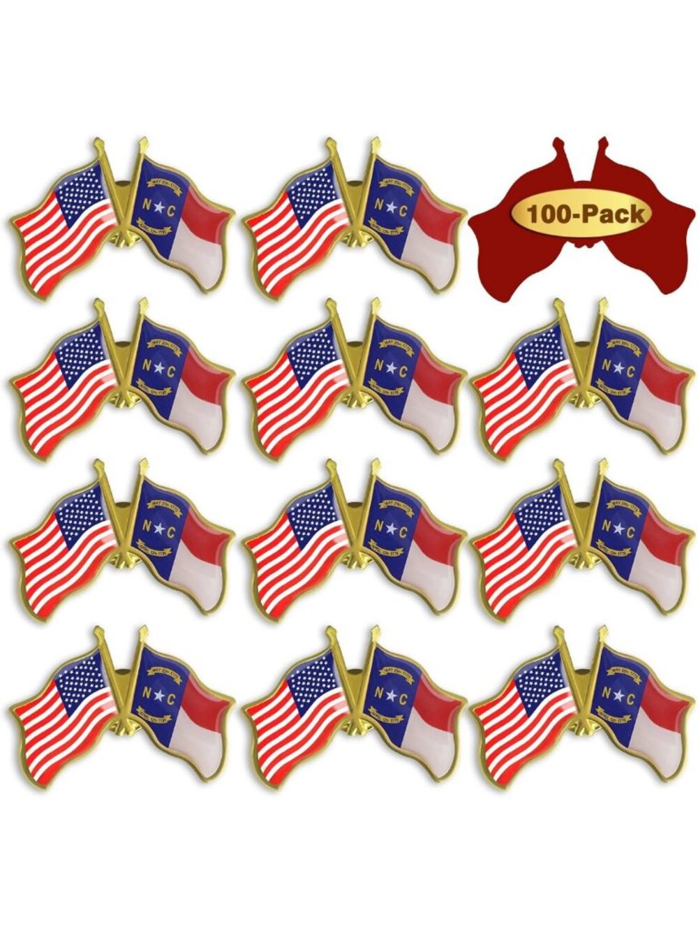 100 Pcs North Carolina State Flag Lapel Pins - Friendship Gifts, Bulk Set